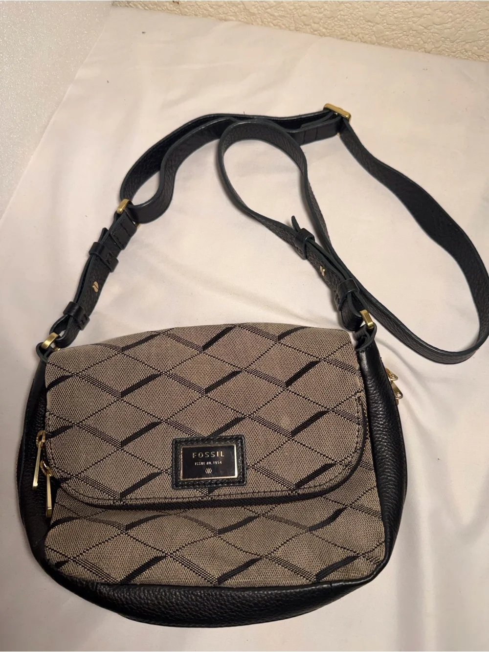 Fossil Taupe Patterned Crossbody with Black Trim